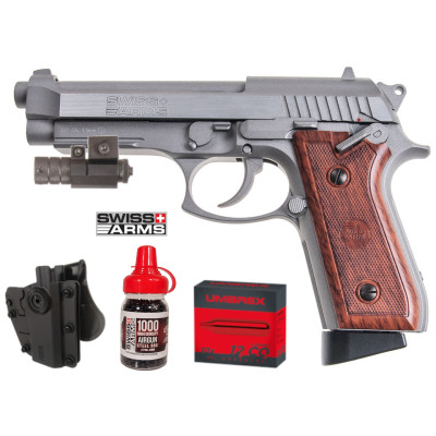 Pack Pistolet SA P92 Swiss Arms FULL METAL CO2 2.11j Cal. 4.5mm